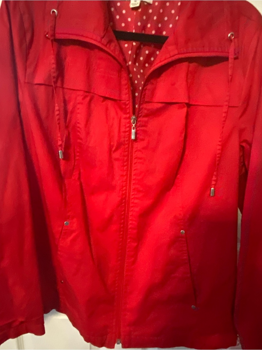 Studio Works Bright Red Utility Jacket with Polka Dot Lining - Picture 3 of 6